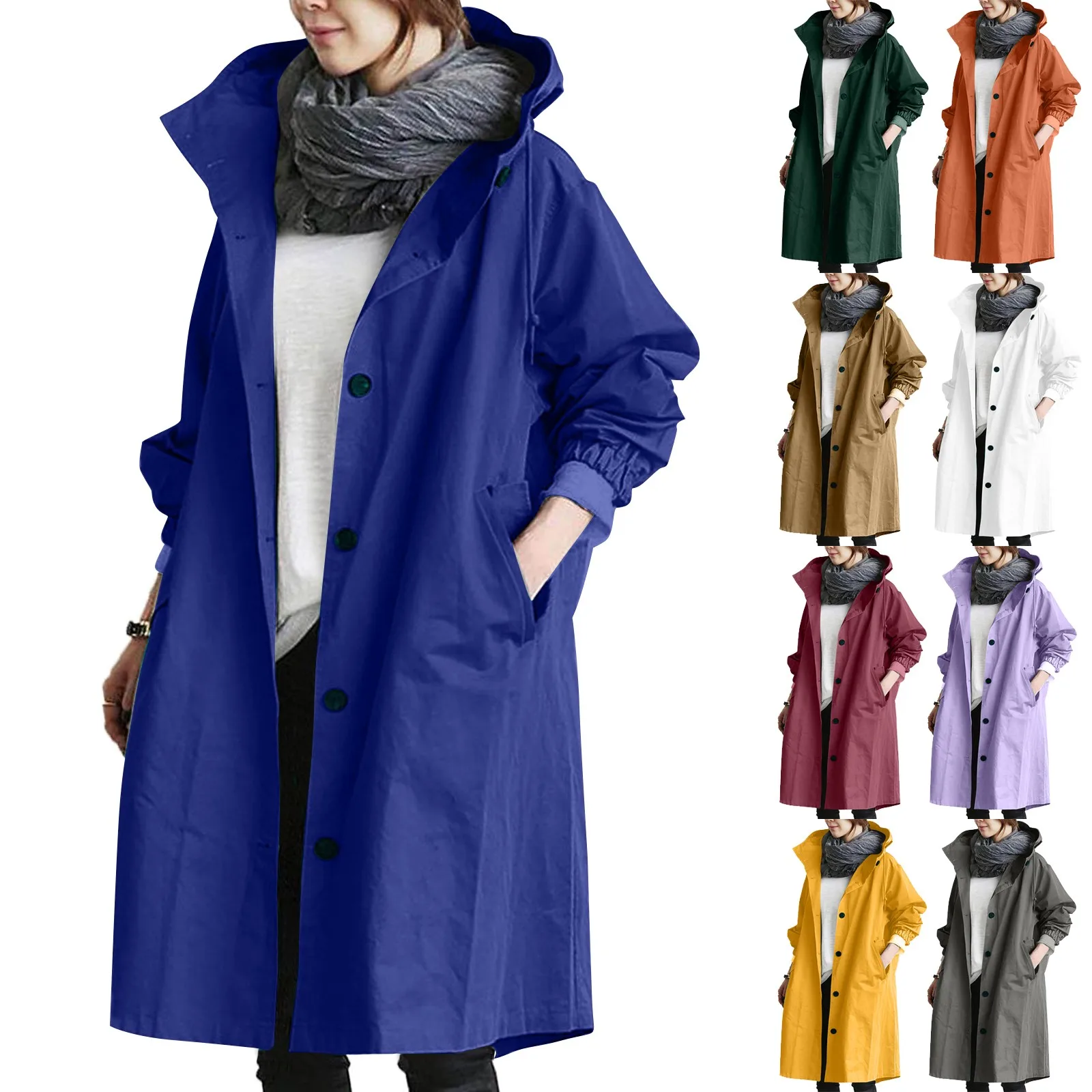 

Fashionable Women'S Long Sleeve Solid Pocket Cardigan Button Top Sweater Knit Hooded Coat