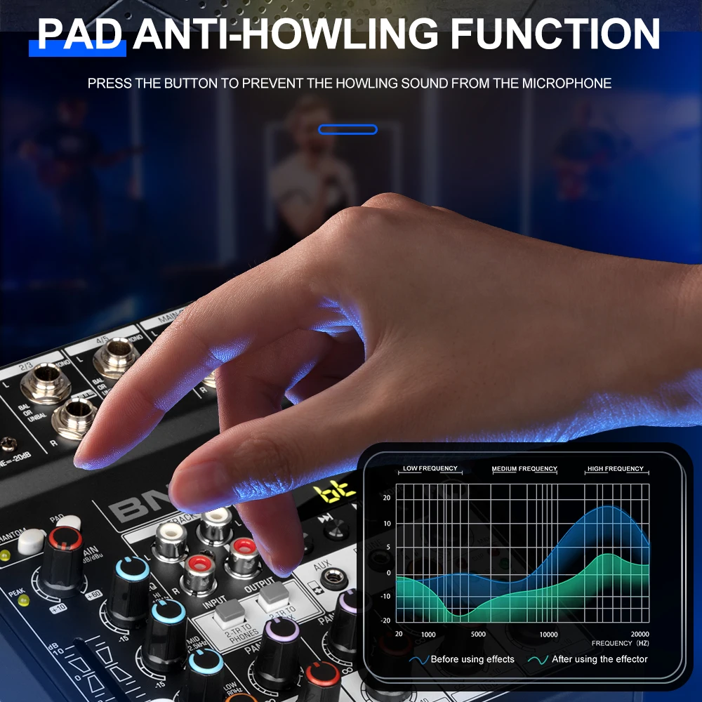 Depusheng G4 4 kanaals audio mixer, draagbare mini sound mixer console met USB, draagbare digitale geluidsinterface voor USB pc opname/DJ podium