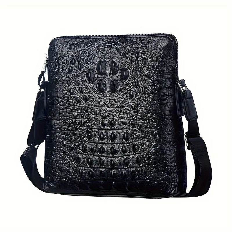 2024 Men's Business Casual Embossed Crocodile Pattern First Layer Cowhide Men's Single Shoulder Bag Fashion Black Crossbody Bag