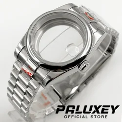 Sapphire Crystal Steel Watch Case with President Strap - Premium Automatic Movement Ready - 40mm ETA2824 PT5000 (Glass Case Back B1)