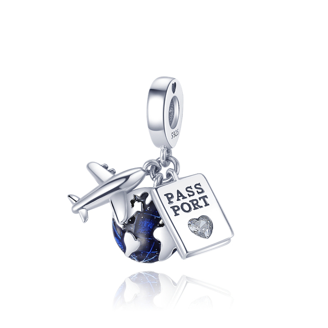 SALE 925 Silver Color Little Girl With Airplane Earth Charm Beads Fit Original Pandora Bracelet Pendant Necklace Jewelry