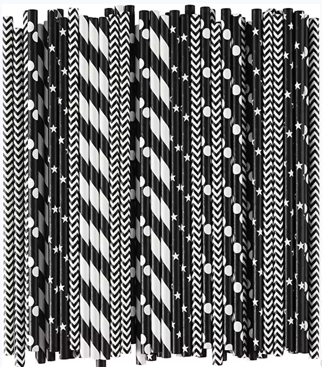 100PCS Biodegradable Paper Straws Black Paper Straws Be Used For Drinking/Decoration At Birthday/Anniversary/Wedding/Holiday