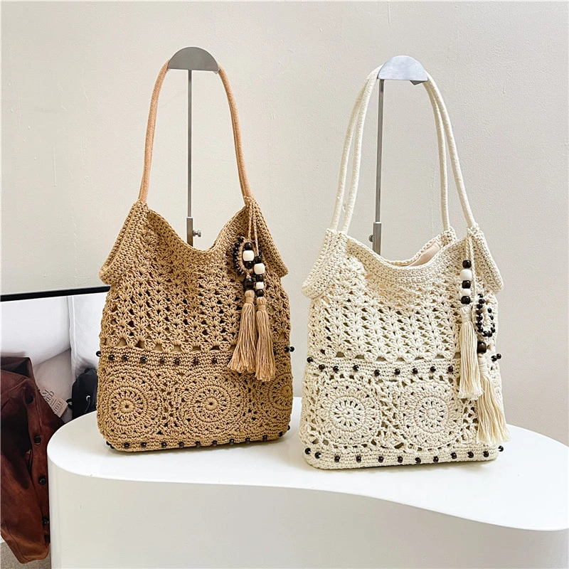 Weave Handbag Large Capacity Shoulder Bag Hollow out Tote Bag Crochet Tote Bohemia Woven Women bags Knitted Shopping Bags - Image 6