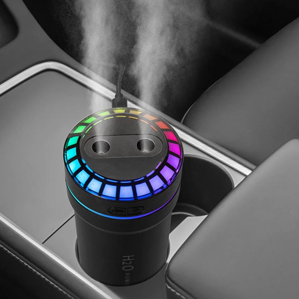 300ml Double Spray Vehicle Air Humidifier 7 Color Lights Car Mini Humidifier Smart Pickup for Travel Car
