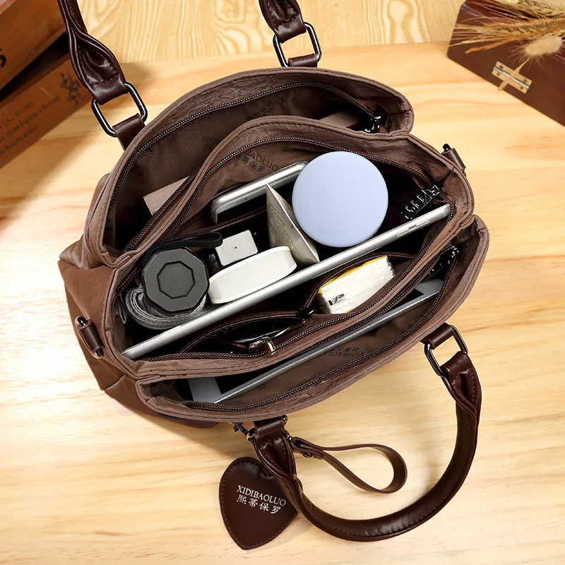 Vintage Casual Womens Shoulder Bags High Quality Leather Layer Large Capacity Tote Bag  Ladies Designer Messenger Bags