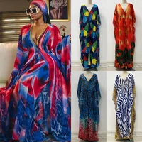 Plus Size Elegant Long V-Neck Printed Chiffon Dress African Women's Fashion Spring New Style Large Size Garment for Commute A...