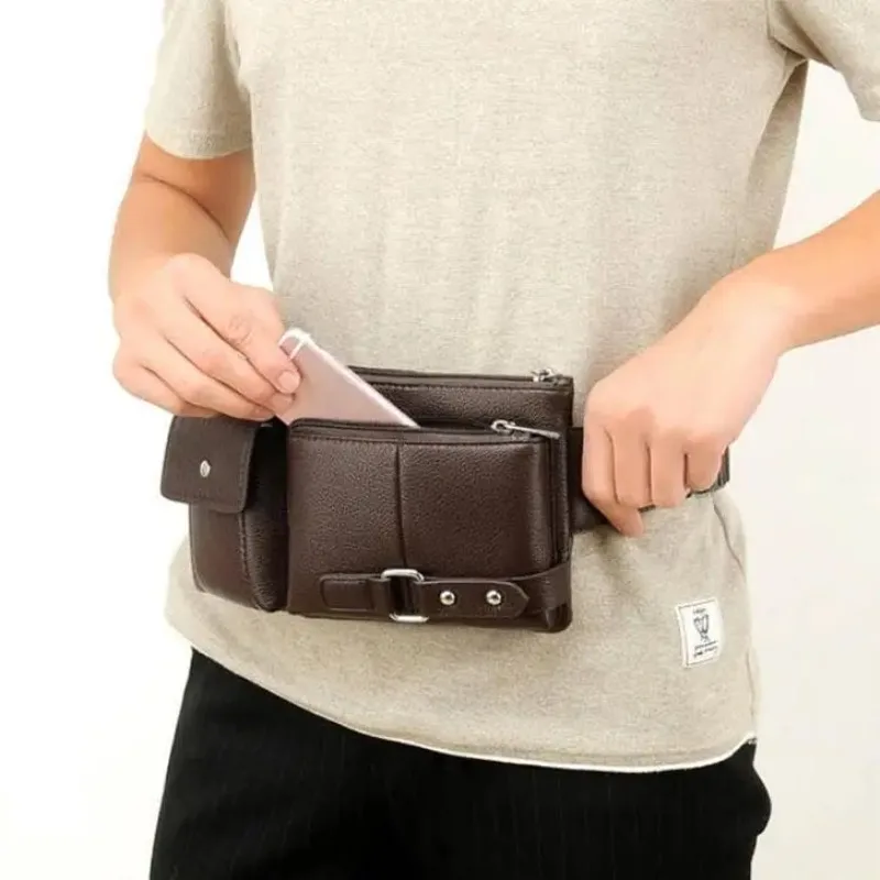 Vintage PU Leather Business Shoulder Bag Travel Sports Outdoor Sling Pack Messenger Pack Business Chest Waist Bag for Male