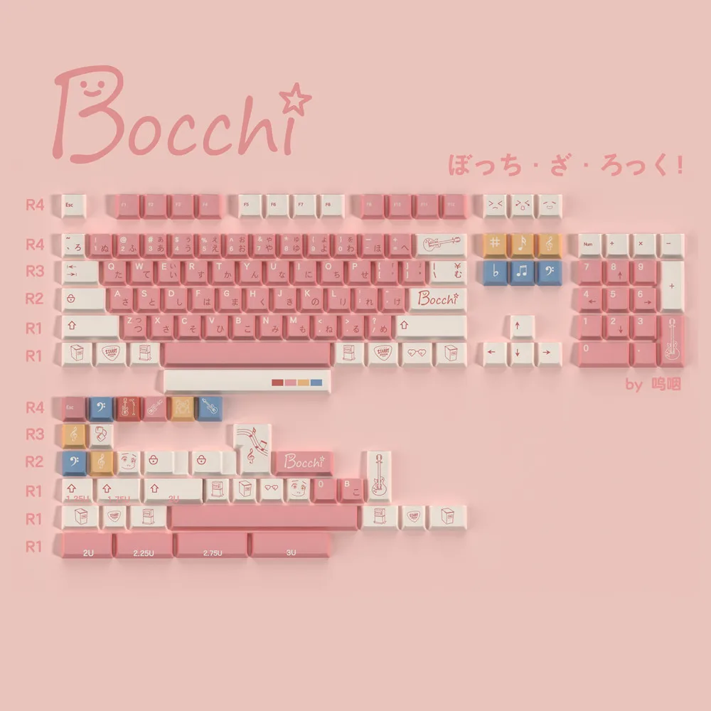Bochi Sauce Keycap para Teclado Mecânico Tema Anime Perfil de Cereja Rosa Sublimação Pbt 140 Teclas Japonês