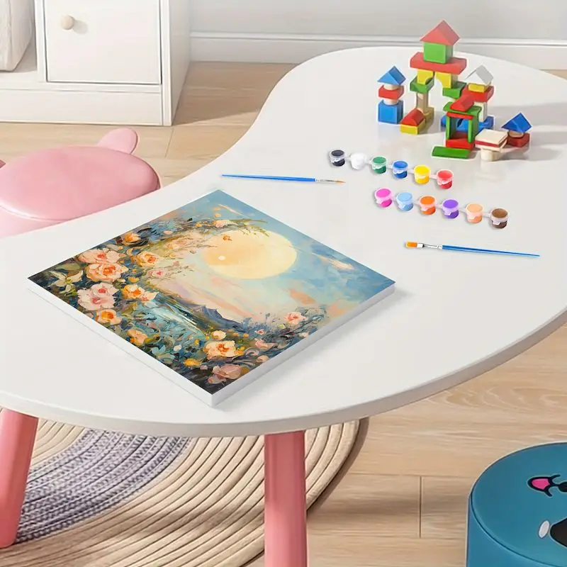 Description Picture 6 of itemRUOPOTY Framed Painting By Numbers Kits Cartoon Moon Flowers Modern Wall Art Acrylic Paint By Numbers Starter Kit For Diy Gift