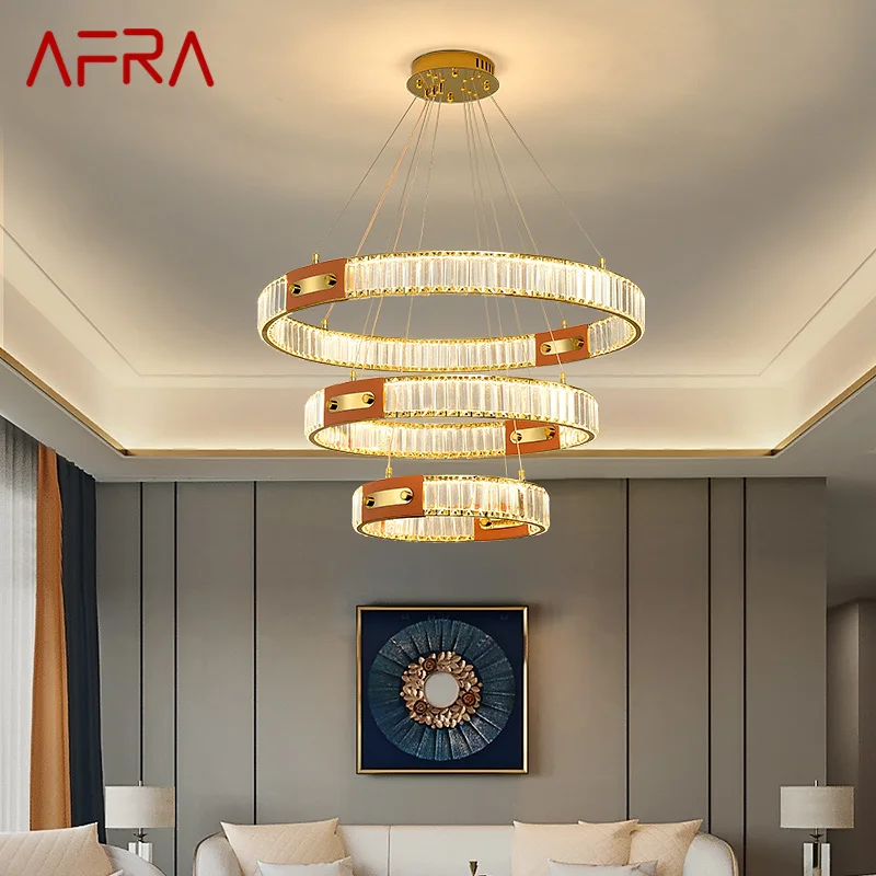 

AFRA Nordic Crystal Pendant Lamp Led Modern Creative Ring Light Luxury Chandelier For Living Dining Room Villa Decor