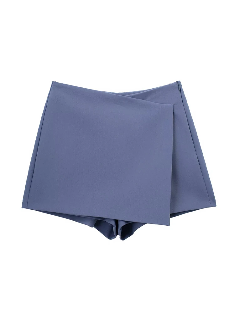 Women Fashion Pareo Style Asymmetric Shorts Skirts Vintage High Waist Side Zipper Female  Versatile Western style skirt pants