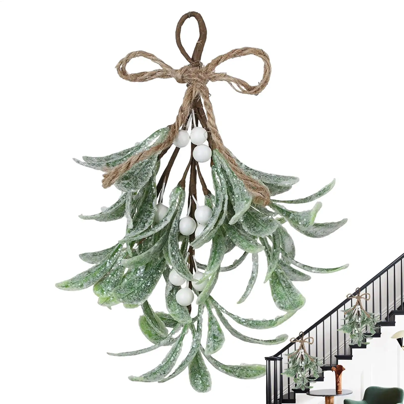 Frosted Artificial Mistletoe Fake Sprigs Bunches Stems Festive Fake Flowers Christmas Decoration For Home Winter Indoor outdoor