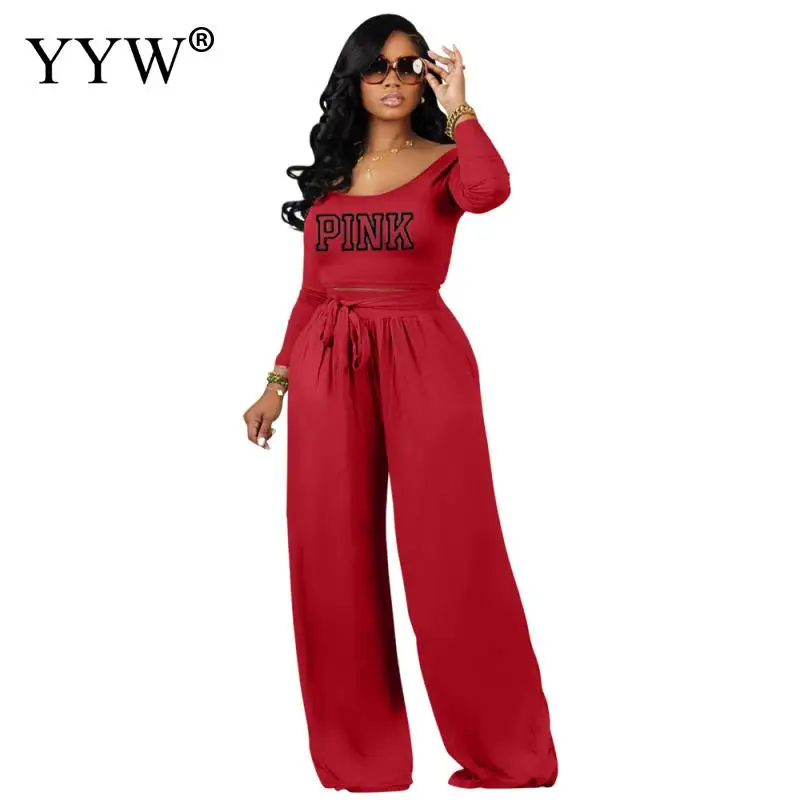

Women Casual Sets Full Sleeve Tops + Wide Leg Trousers Soft Women Casual Set Gothic Style Two Piece Solid Outfits Sport Suits