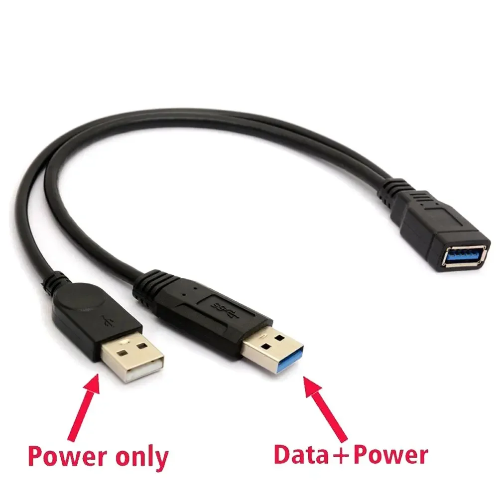 

USB 3.0 Female To Dual USB Male Extra Power Data Extension Cord Adapter Splitter Y Cable for 2.5 Inch USB Mobile Hard Disk