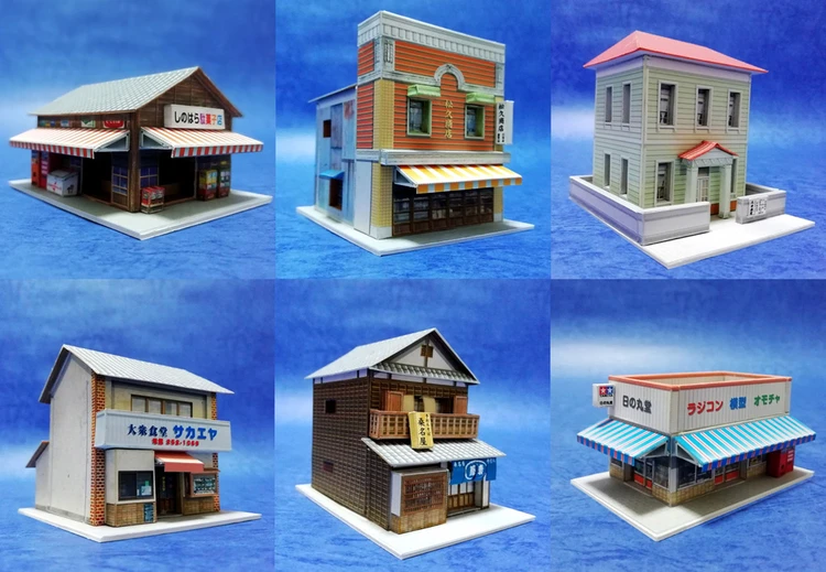 1:150 N-Scale Japanese Building Diorama 3D Paper Model Scene DIY Handmade Ornaments 12 Showa huts