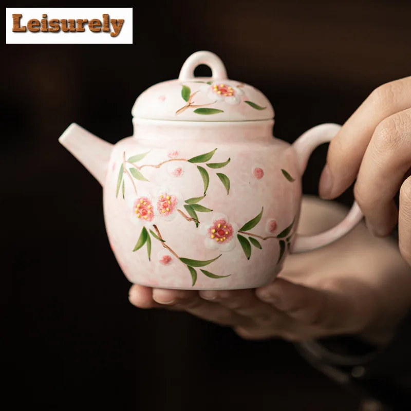 90ml Hand-painted Peach Blossom Teapot Antique Tea Infuser Pot Tea Making Kettle with Strainer Tea Ceremony Supplies Ornaments