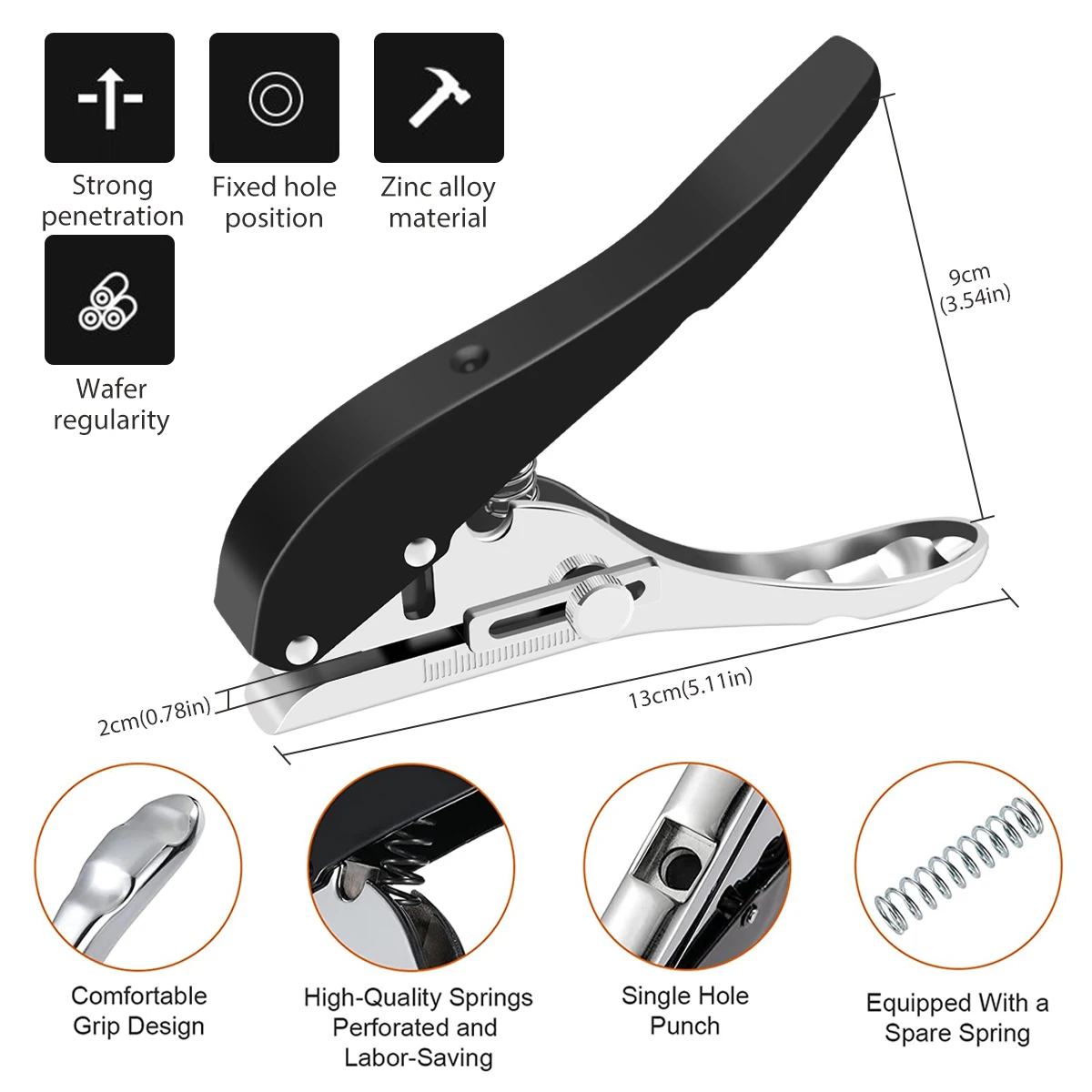 Single Hole Paper Punching Tool 3/8inch Hole Puncher Portable Handheld Long Punch Tool for Paper Cards Plastic Cardboard Metal