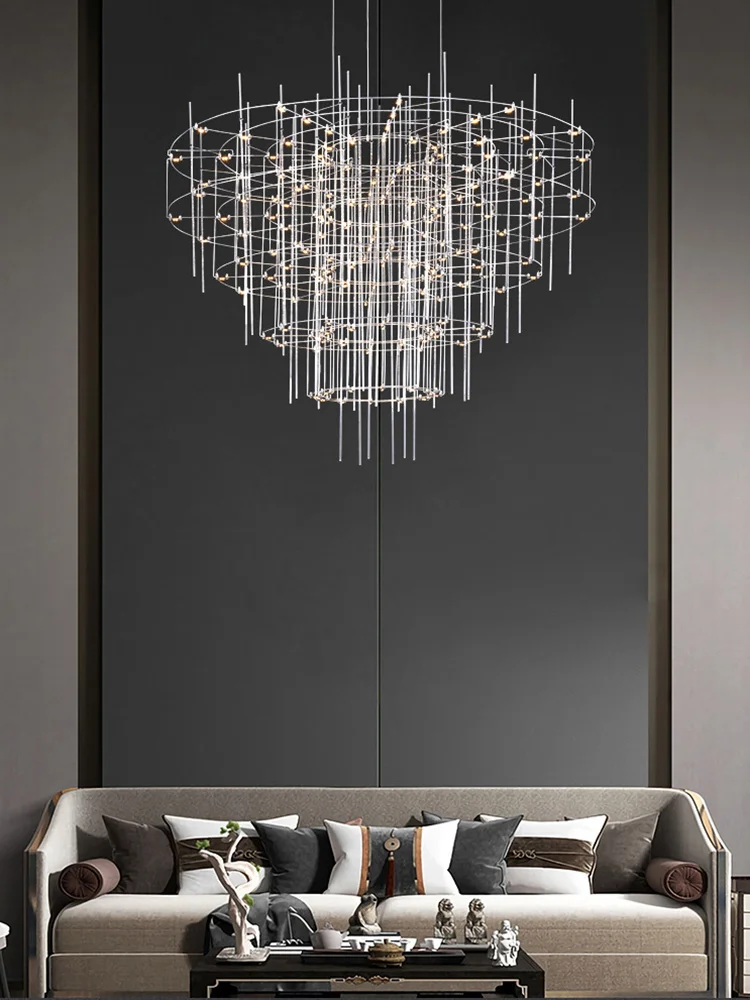 New Trend Post-Modern Classic Stainless Steel Chandeliers Unique Lights Lustre LED Dimmable Lamps For Living Room