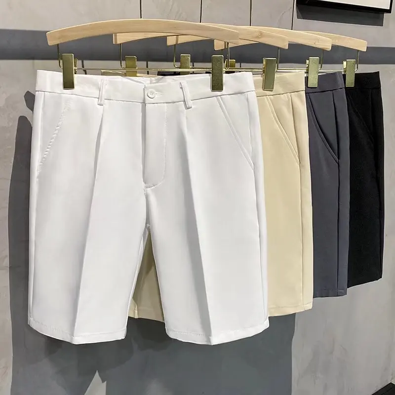 Summer Loose Male Shorts 2023 Korean Solid Shorts Men Fashion Business Office Mid-rise Button Straight Casual Five Points Pants 2