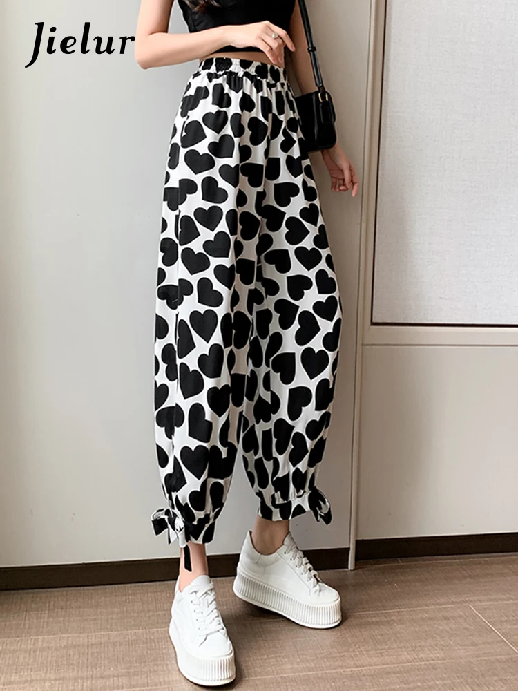

Ice Silk Harem Pants for Women Summer Loose Chiffon Polka Dot Printed Pant Female Anti-mosquito Black Trouses S-XL