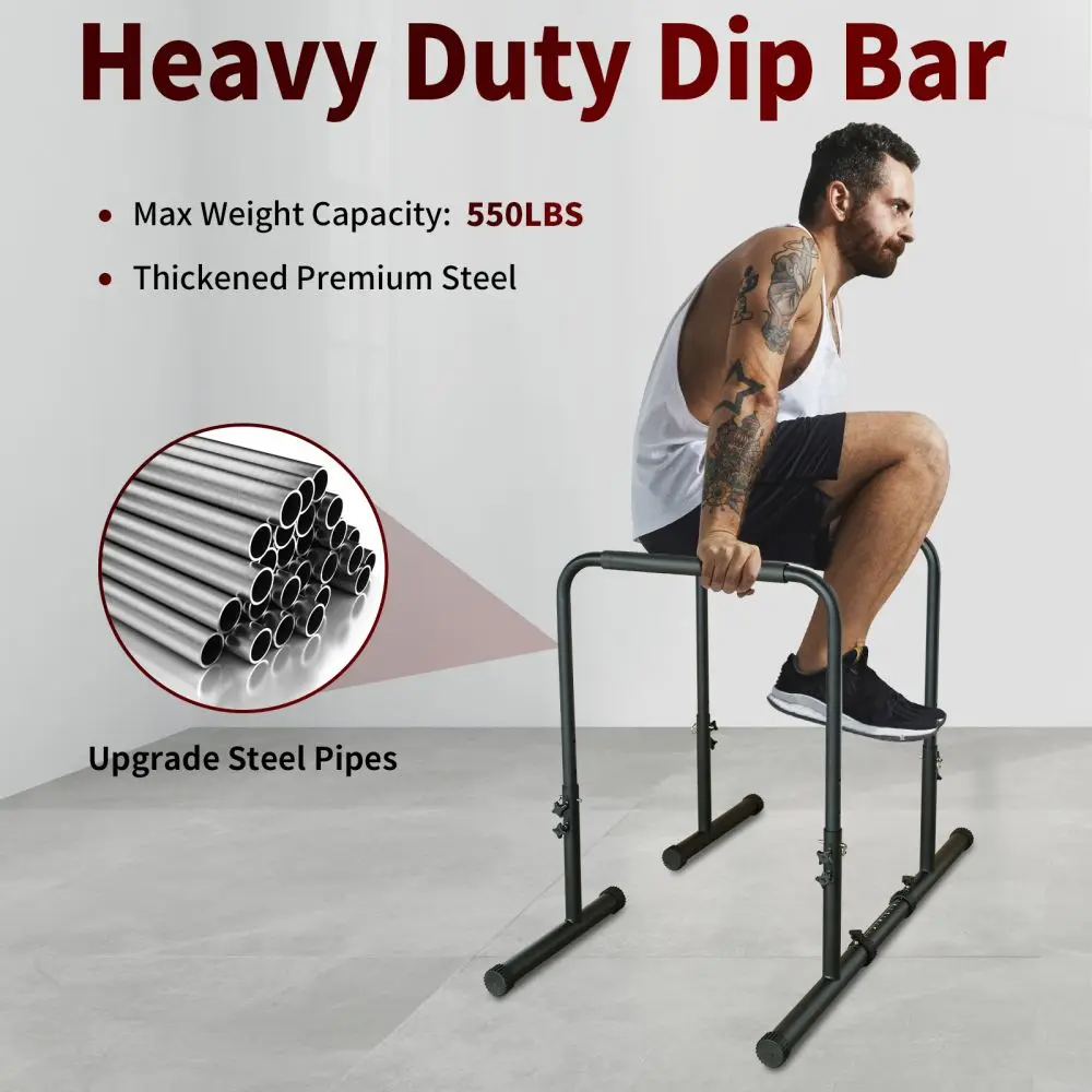 Dreamzon Power Tower Dip Station Pull Up Bar Stand Adjustable Height Heavy Duty Multi-Function Fitness Training Equipment