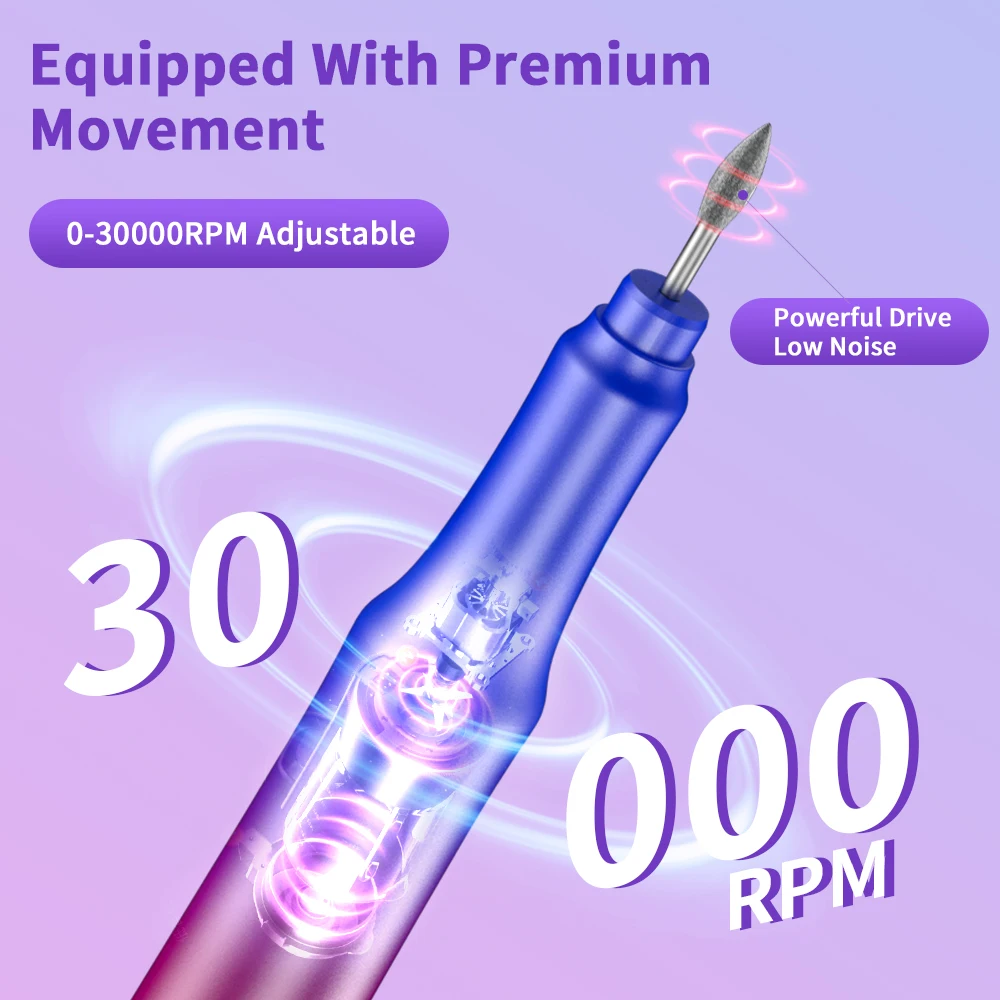 무선 전기 네일 폴리셔, 매니큐어, 페디큐어, 젤, 네일 광택제, 충전식, 30,000 RPM