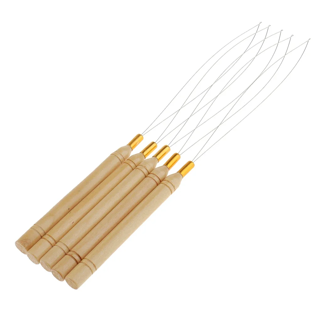 5 Pieces Professional 5Pcs Micro Rings Wooden Handle Loop Needle Extension Hook Threader Tools Set