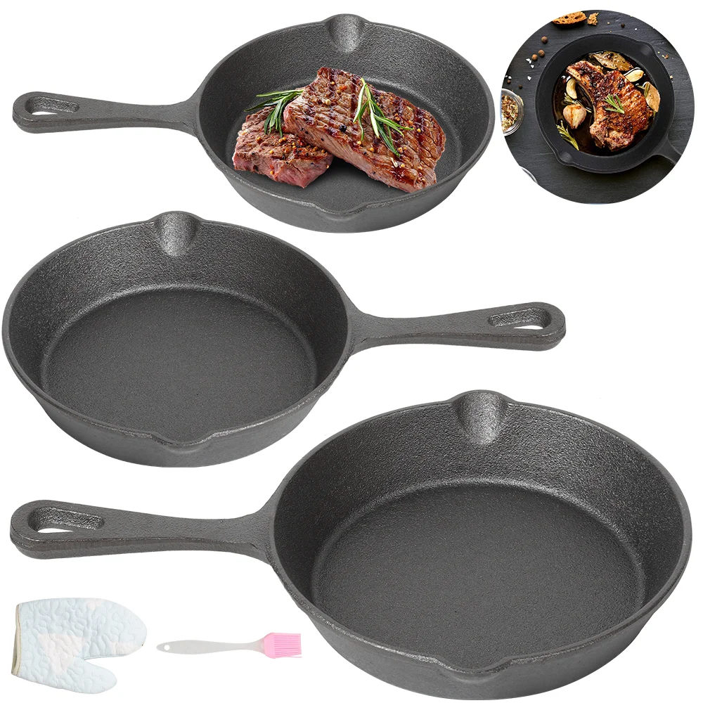 3pc Frying Pan Cast Iron Uncoated Black For Food Frying, Cooking And Stir-Frying Non-Stick Frying Pans Omelette Pan: 3 - 5 Days Free Delivery Only UK