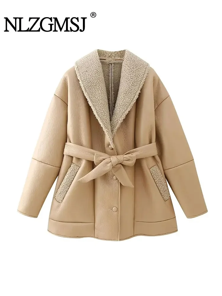 

Nlzgmsj TRAF 2024 Woman Fashion New Lamb Fur Grass For Casual Warmth And Daily Use Coat Autumn Winter Long Sleeve Coat