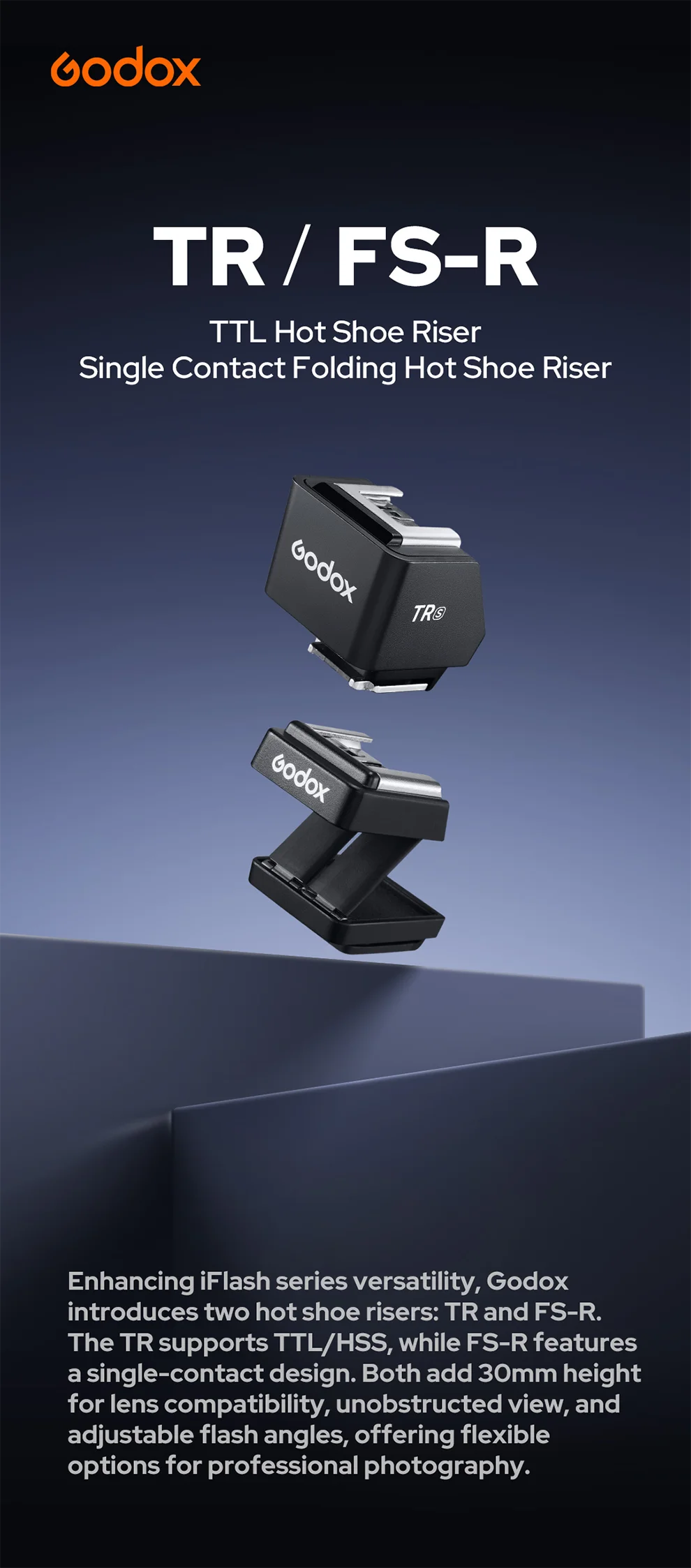 TR/ FS-R TTL Hot ShoeRiser Single Contact Folding Hot Shoe Riser with Canon Niko