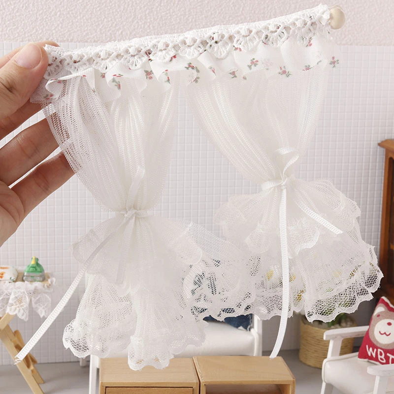 1:12 Dollhouse Miniature Lace Window Curtain Doll Home Door Curtains Bedroom Furniture Decor Toy Micro Life Scene Decor 4