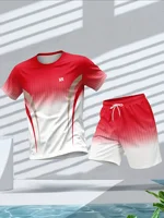 Ensemble T-shirt et short à col rond pour hommes, mode d'été, couleur personnalisée imprimée, confortable et respirant, vêtements de sport décontractés en plein air 2
