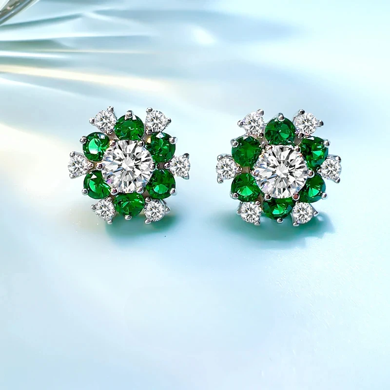 

Light luxury niche flower 925 sterling silver earrings inlaid with high carbon diamonds, elegant wedding jewelry wholesale