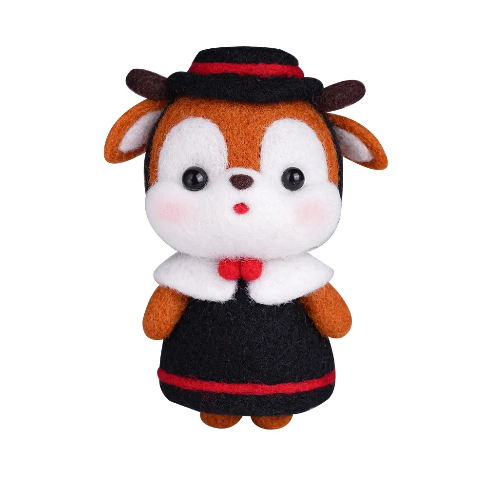 Cartoon fox bunny wool needlepoint kit with keychain wool felt needle felting decoration craft needlecraft DIY handmade