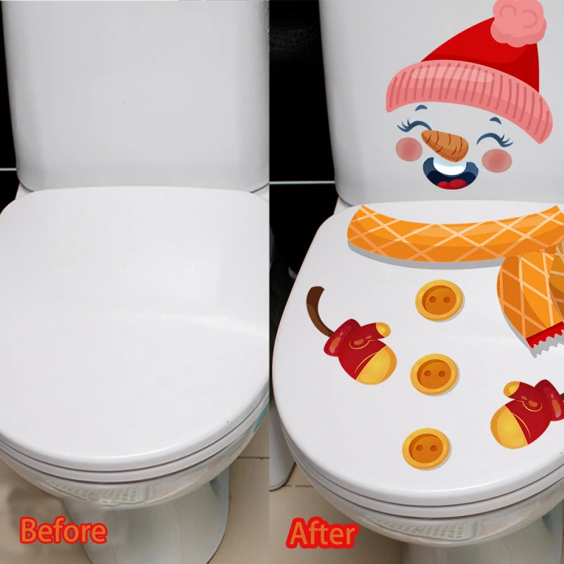 Christmas Toilet Stickers Snowman Santa Claus Bathroom Decoration Stickers Xmas Self-adhesive Window Toilet Sticker Decorations wall stickers,floor stickers,gas pump stickers