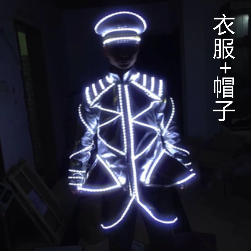 

Flashing LED Suit Costumes Clothes with LED Helmet Luminous Stage Dance Performance Show Dress for Night Club Ballroom dresses