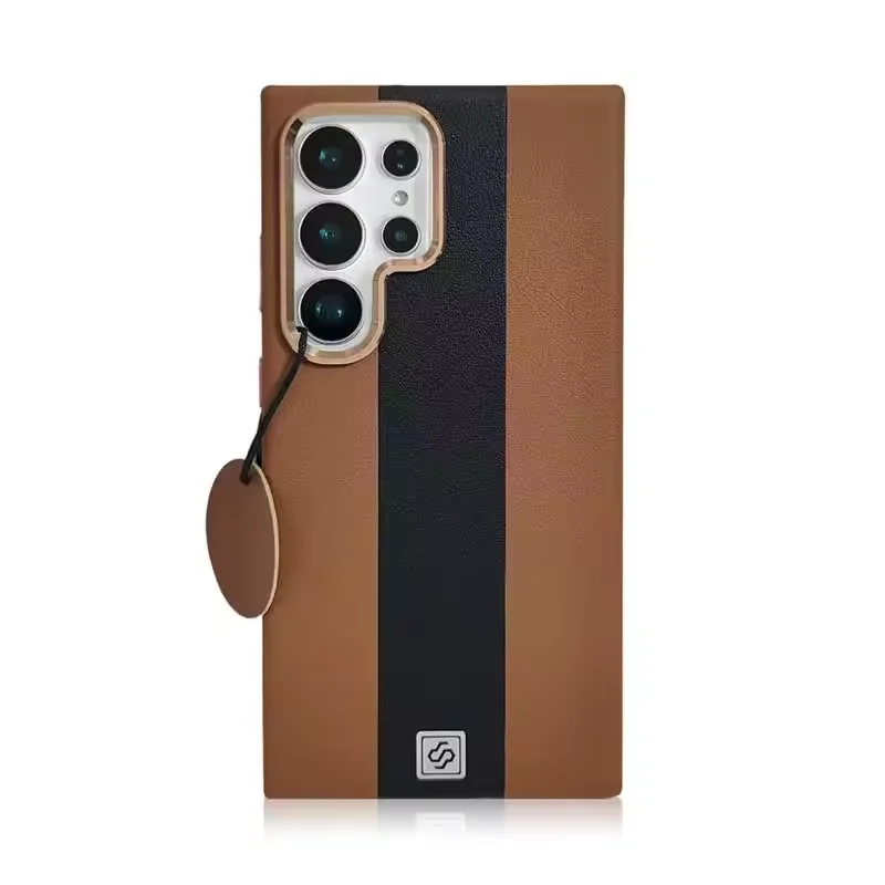 Luxury Double-Colored PU Leather Magnetic Phone Case with Alloy Lens Back and Shockproof Design