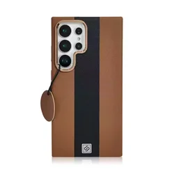 Luxury Double - Colored PU Leather Magnetic Phone Case with Alloy Lens Back and Shockproof Design - Galaxy S25 Ultra (Brown)