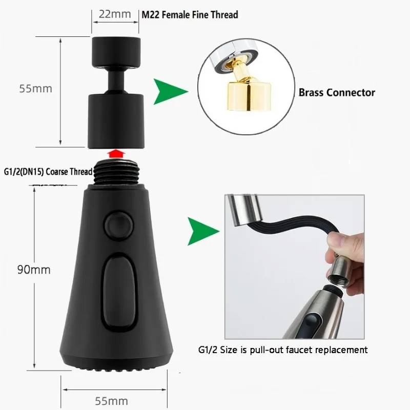Kitchen Faucet Aerator 3 Modes Splash-Proof Bubbler Replaceable Water Tap Sink Mixer Tap Sprayer Head Filtered Water faucet aerator kitchen faucet faucet sprayer sink faucet faucet sprinkler water faucet filter