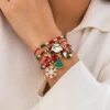 KunJoe 5pcs/set Cute Christmas Series Snowflake Tree Pendant Crystal Bracelet Women CCB Beads Adjustable Thread Rope Bracelet 2