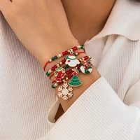 KunJoe 5pcs/set Cute Christmas Series Snowflake Tree Pendant Crystal Bracelet Women CCB Beads Adjustable Thread Rope Bracelet - Image 2