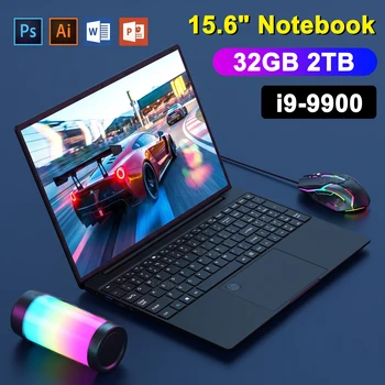 Portátil LENO de 15.6 pulgadas, 32 GB, 2 TB, Windows 11, Intel Core i9-9900, ordenador para juegos, PC para oficina, ultradelgado, con lector de huellas dactilares, portátil. 1