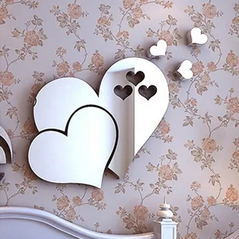 Heart Shaped Mirror Wall Sticker Self Adhesive 3D Acrylic Mirror Tiles Stickers For Bedroom Bathroom Valentine Home Decoration 5