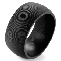 11mm Width Men's Domed 100% Carbon Fiber Wedding Ring with Tree Rings Pattern 1