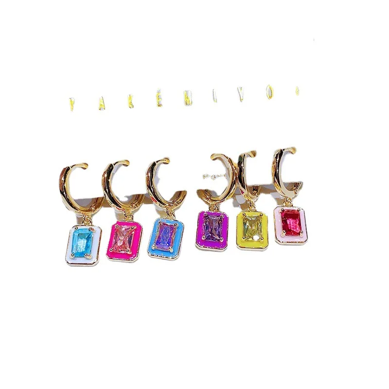 Yakemiyou 6pcs Multicolor Zircon Crystal Rectangle Huggie Hoop Earrings Set Luxury Women Jewelry 5
