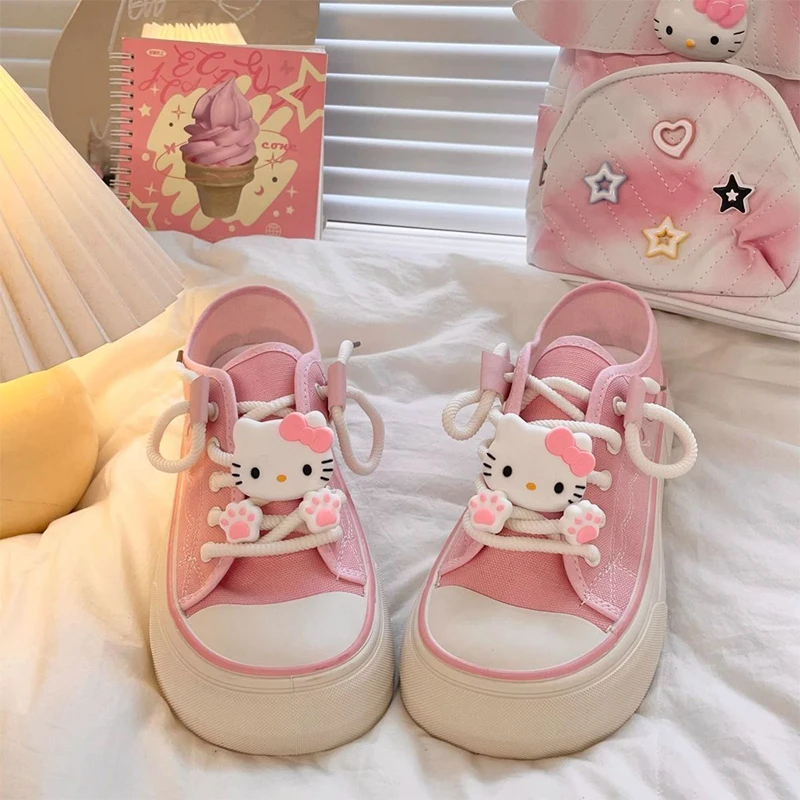 

Hello Kitty Kawaii Sanrio Anime Canvas Shoes Cute Kt Cat Cartoon Casual Student Ins Fashion Sneakers Gifts for Girls