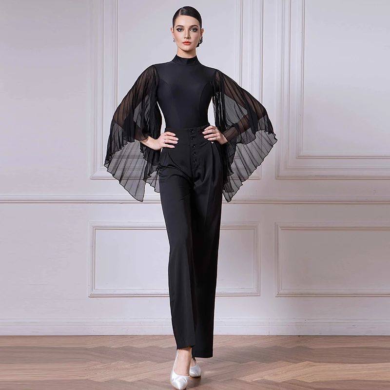 Standard Ballroom Dance Costume Backless Floating Sleeves Bodysuit Waltz Modern Dance Pants Tango Ballroom Dancewear 1091
