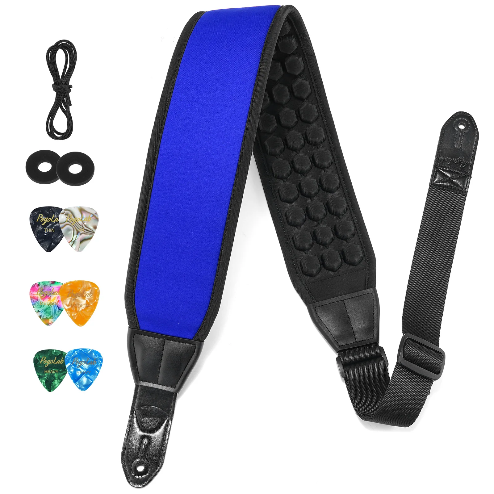 POGOLAB PGS-13 Guitar Strap 3.5" Wide Air Cell Cushions Neoprene Padded Soft Comfortable Bass with 2 Locks & 6 Picks String