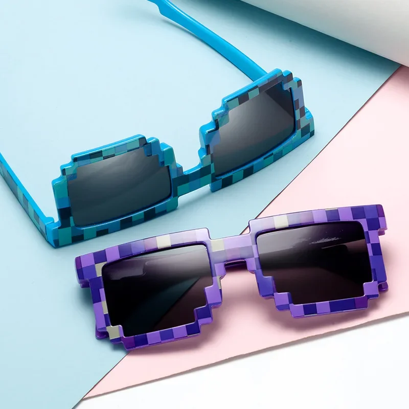 Kids Sunglasses Funny Sun Glasses Cosplay Action Game Toy Square Glasses Pixel Mosaic Очки Thug Life Eyewear Children's Gift