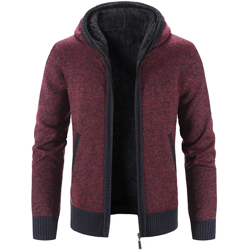 Mens Hooded Cardigan Sweater 2023 Winter New Fleece Thickened in Winter Knitwear Sweaters Coat Jacket Zipper Casual Men Clothing